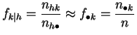 $\displaystyle f_{k\vert h} = \frac{n_{hk}}{n_{h\bullet}}\approx f_{\bullet k} =
\frac{n_{\bullet k}}{ n}$