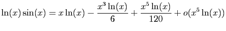 $\displaystyle \ln(x)\sin(x)=x\ln(x)-\frac{x^3\ln(x)}{6}+\frac{x^5\ln(x)}{120}+o(x^5\ln(x))
$