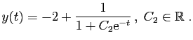 $\displaystyle y(t)=-2+\frac{1}{1+C_2\mathrm{e}^{-t}} ,\;C_2\in\mathbb{R}\;.
$