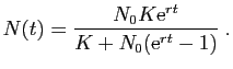 $\displaystyle N(t) = \frac{N_0 K \mathrm{e}^{rt}}{K + N_0(\mathrm{e}^{rt}-1)}\;.
$