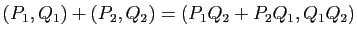 $\displaystyle (P_1,Q_1)+ (P_2,Q_2)=(P_1Q_2+P_2Q_1,Q_1Q_2)
$