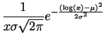 $\displaystyle \frac{1}{x\sigma\sqrt{2\pi}} e^{-\frac{(\log(x)-\mu)^2}{2\sigma^2}}
\,$